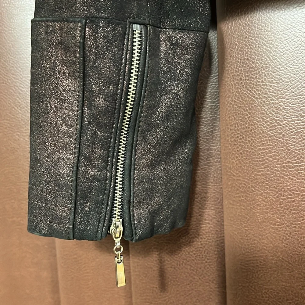 WHBM Motto Metallic Black Suede Faux Jacket Small